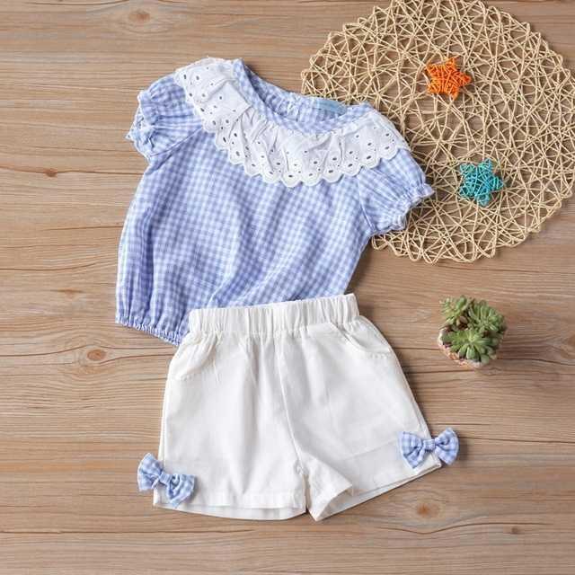 Set haine copii vară: tricou cu fundă mare și pantaloni scurți