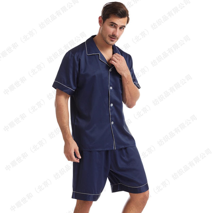Costum de casă casual de vară, din satin mat, cu rever, subțire, respirabil, cu mânecă scurtă și pantaloni scurți