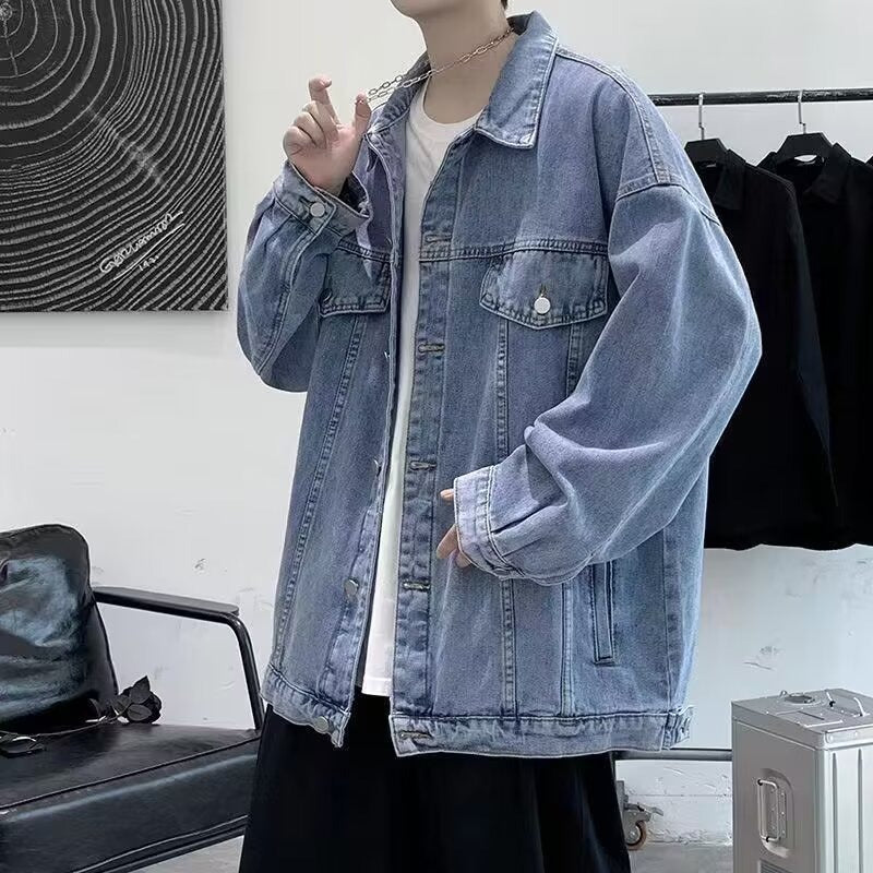 Washed Workwear Retro Denim Jacket For Men