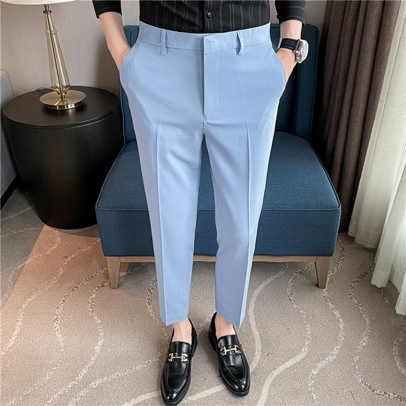 Pantaloni de costum bărbătești primăvară-vară, lejeri, dintr-un singur material, cu croială drapată, elastici și confortabili