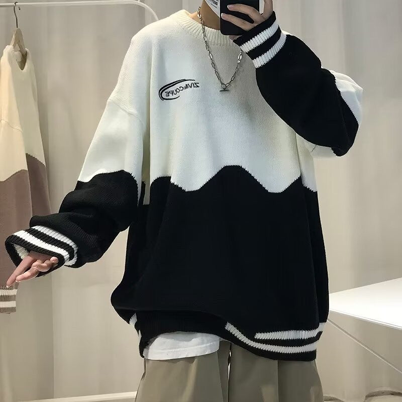 Pulover bărbați tip crewneck, color block, colecția toamnă-iarnă