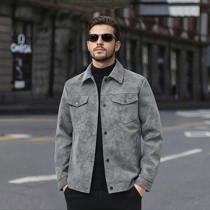 Geacă bărbătească din piele, stil vintage american, la modă, casual, streetwear