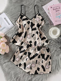 Womens Silk Cow Print Cozy Cool Home Jumpsuit Shorts Set