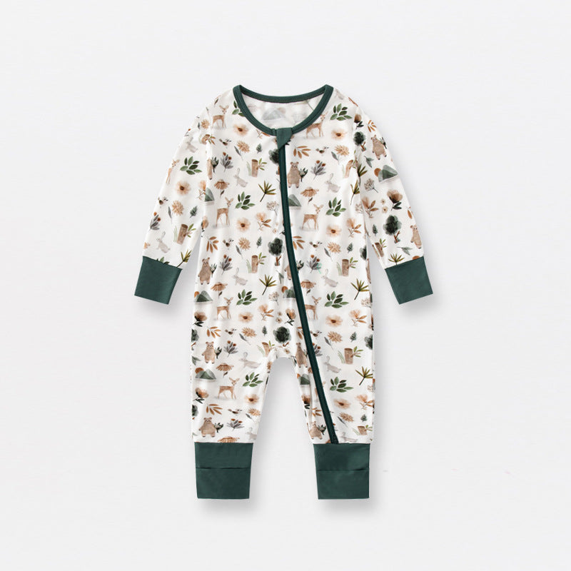 Jumpsuit de bebeluși din fibră de bambus Jusheng pentru comerț exterior, pijamale de bebeluși cu mânecă lungă și fermoar dublu, pentru primăvară și toamnă
