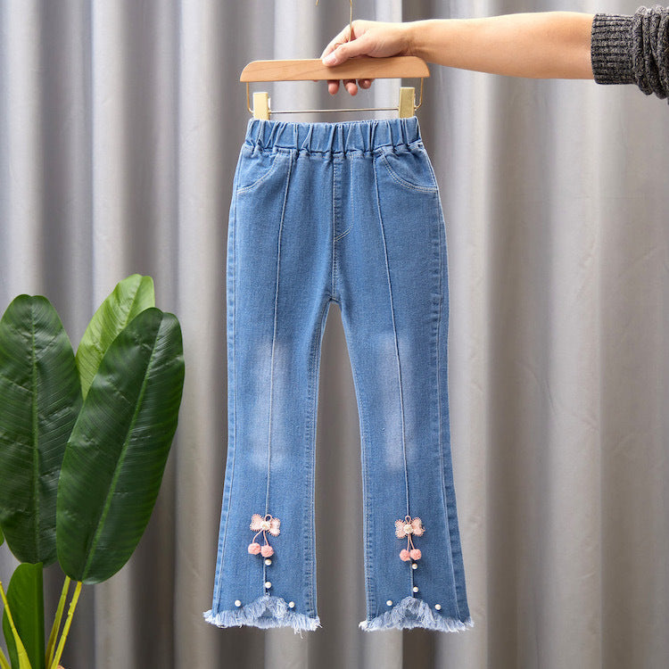 Pantaloni din denim cu picior larg pentru copii, tip „speaker” casual