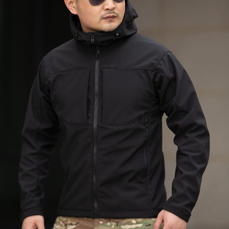 Mens Fleece-lined Lightweight Windproof Hooded Shell Jacket