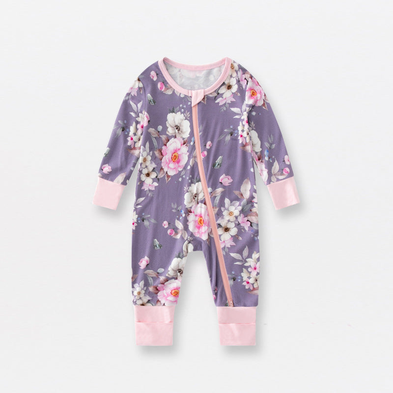 Jumpsuit de bebeluși din fibră de bambus Jusheng pentru comerț exterior, pijamale de bebeluși cu mânecă lungă și fermoar dublu, pentru primăvară și toamnă